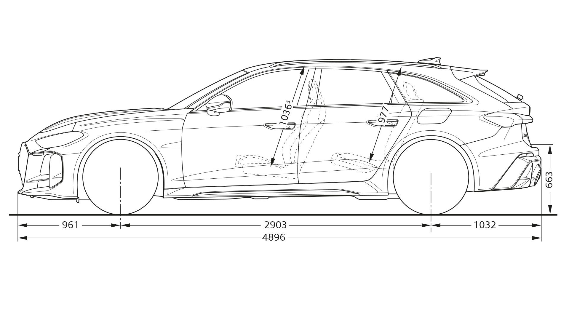 Abmessungen der Seitenansicht des Audi RS 5 Avant 