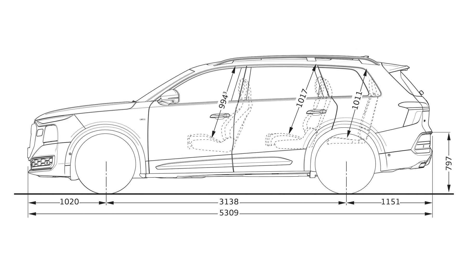 Esboço com medidas no novo Audi Q9