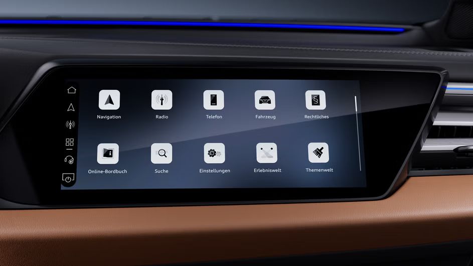 Nahaufnahme des MMI Beifahrerdisplays des Audi A6 allroad e-hybrid.