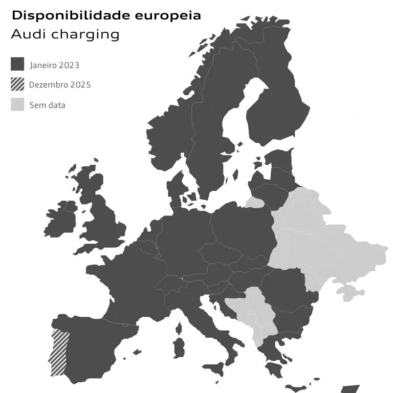 Audi Charging mapa disponibilidade Europeia